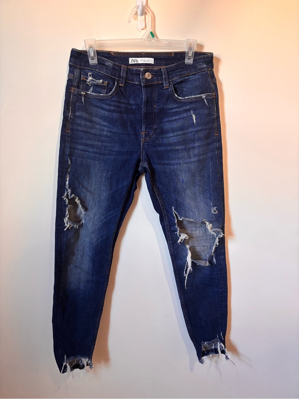 Zara  Dark Blue Distressed Jeans
